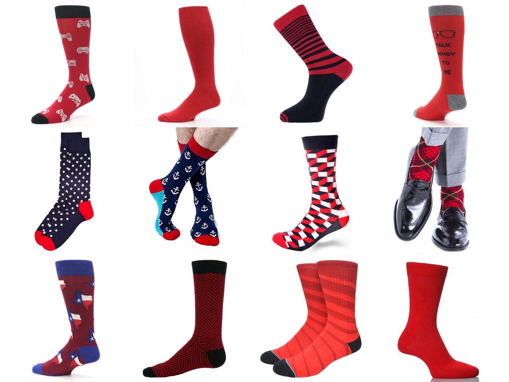 mens red dress socks